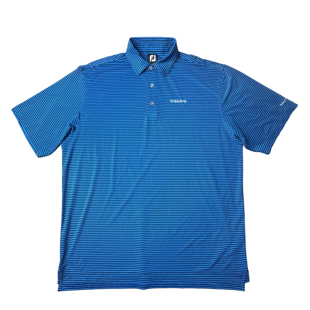 FootJoy Polo Shirt Mens XL Blue Volvo Striped Golf Performance Short Sleeve